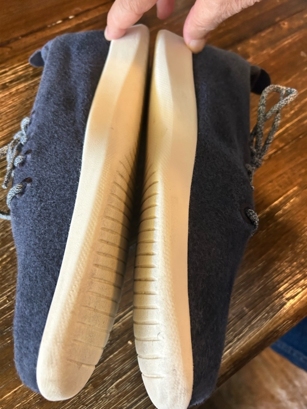 allbirds Navy Wool Slip-Ons with Cream Soles 11M